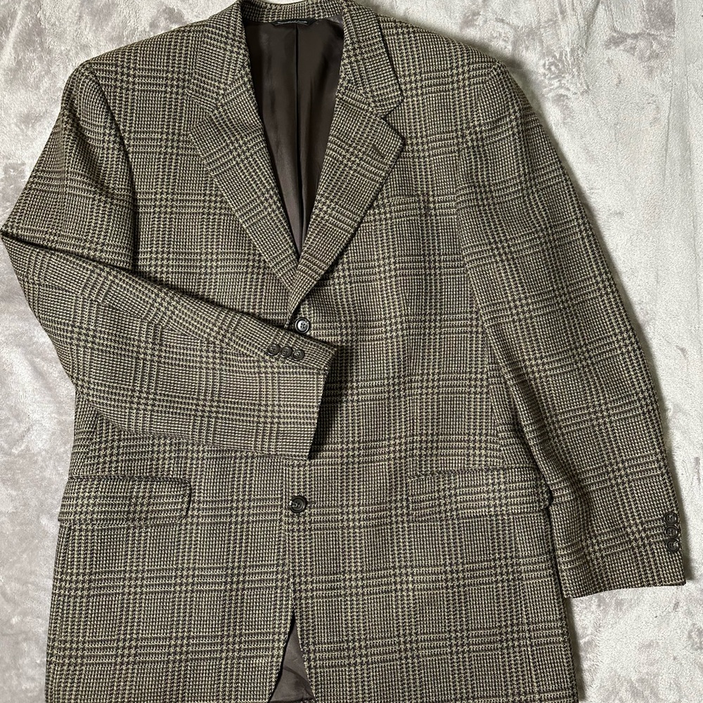 Wool Blazer Made in Canada Brown Plaid 42L – Unique Tailoring
